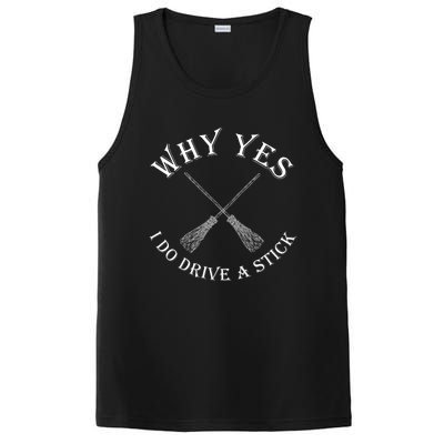 Vintage Why Yes I Do Drive A Stick Funny Pun Witch Two Brooms PosiCharge Competitor Tank