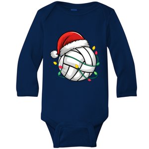 Volleyball Xmas Lighting Santa Hat Volleyball Christmas Cute Gift Baby Long Sleeve Bodysuit