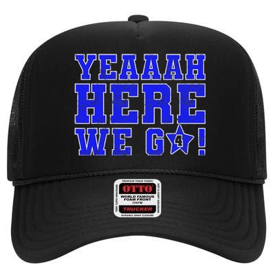 Vintage Yeah Here We Go Football High Crown Mesh Back Trucker Hat