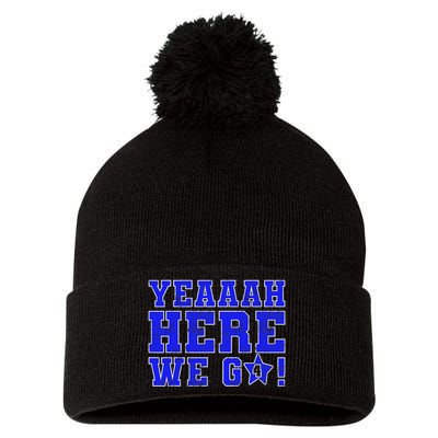 Vintage Yeah Here We Go Football Pom Pom 12in Knit Beanie