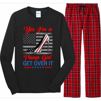 Vintage Yes IM A Trump Get Over It Trump 2024 Usa Flag Gift Long Sleeve Pajama Set