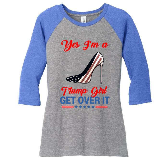 Vintage Yes IM A Trump Get Over It Trump 2024 Usa Flag Gift Women's Tri-Blend 3/4-Sleeve Raglan Shirt