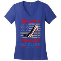 Vintage Yes IM A Trump Get Over It Trump 2024 Usa Flag Gift Women's V-Neck T-Shirt