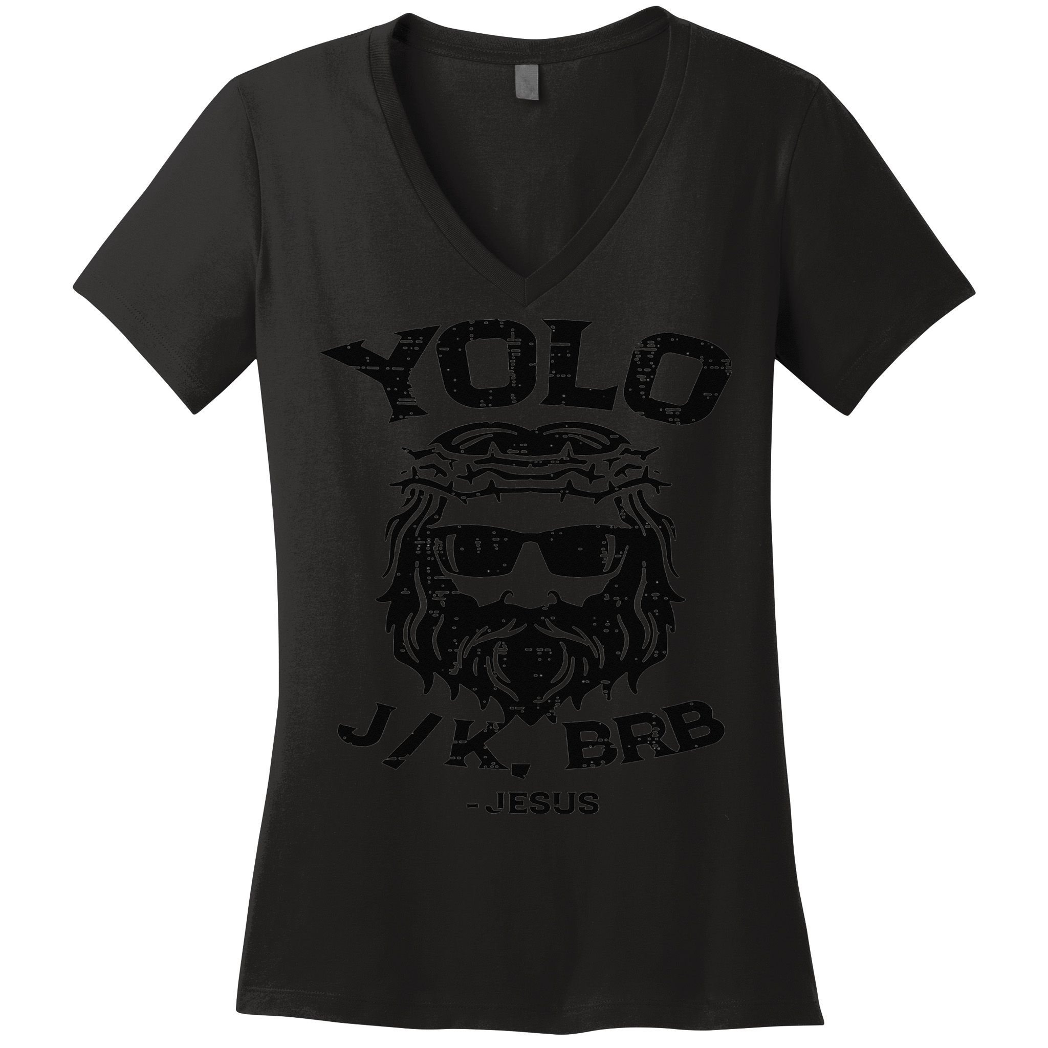 Vintage Yolo Just Kissing Be Right Back Jesus Funny Women's V-Neck T-Shirt