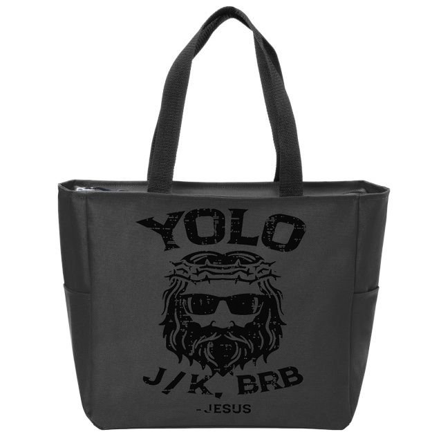 Vintage Yolo Just Kissing Be Right Back Jesus Funny Zip Tote Bag