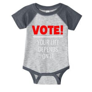 Vote Your Life Depends On It! Awesome Trump 2024 Infant Baby Jersey Bodysuit