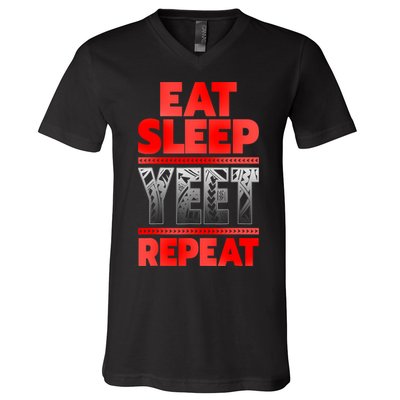 Vintage Yeet Mens Funny Saying Eat Sleep Repeat V-Neck T-Shirt