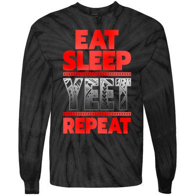 Vintage Yeet Mens Funny Saying Eat Sleep Repeat Tie-Dye Long Sleeve Shirt