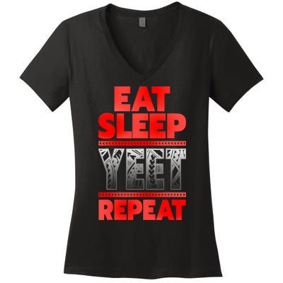 Vintage Yeet Mens Funny Saying Eat Sleep Repeat Women's V-Neck T-Shirt