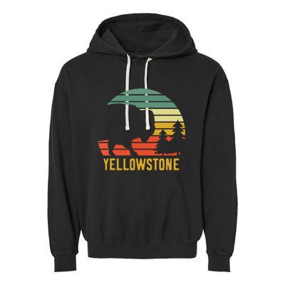 Vintage Yellowstone National Park Retro Travel Buffalo Bison Garment-Dyed Fleece Hoodie