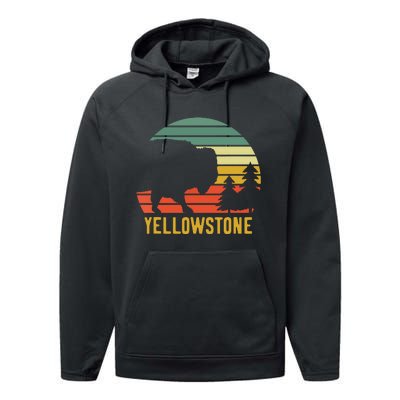 Vintage Yellowstone National Park Retro Travel Buffalo Bison Performance Fleece Hoodie