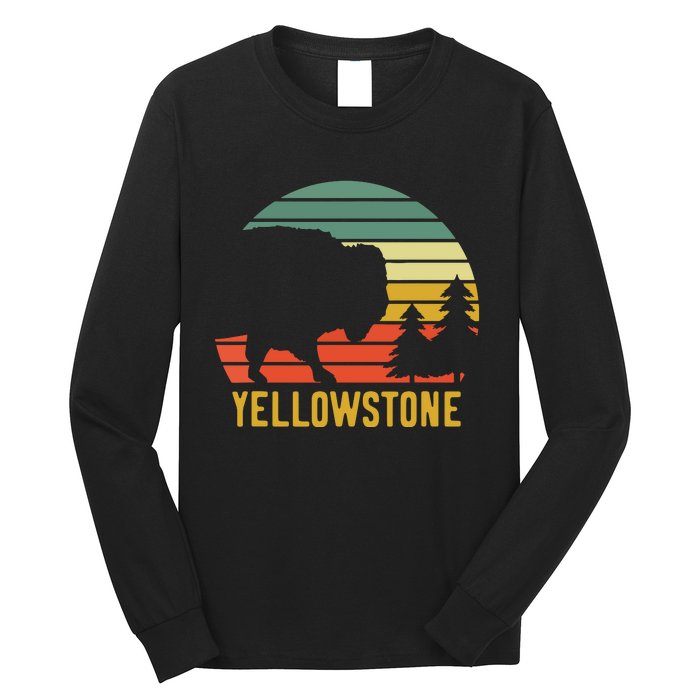 Vintage Yellowstone National Park Retro Travel Buffalo Bison Long Sleeve Shirt