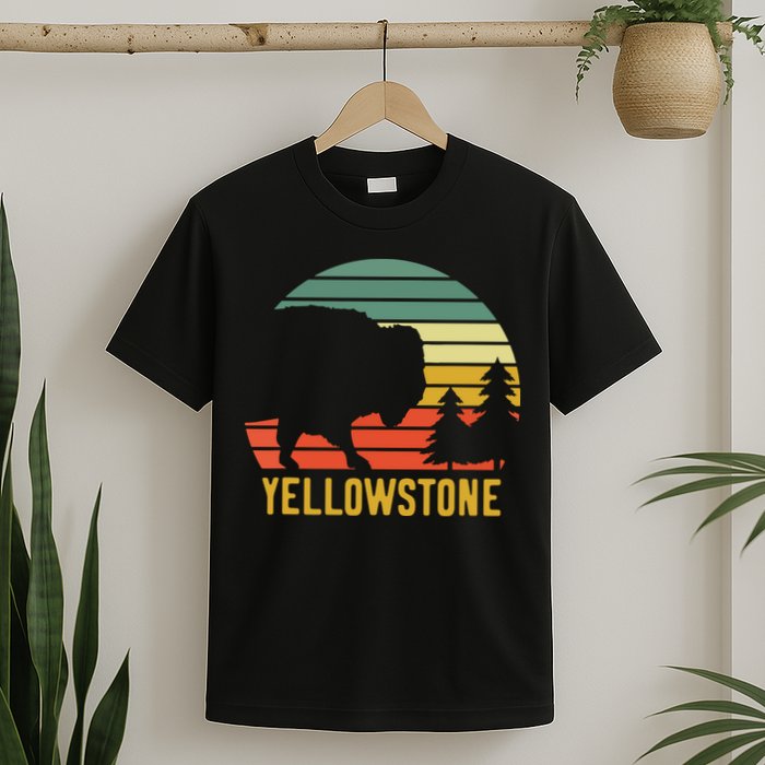 Vintage Yellowstone National Park Retro Travel Buffalo Bison T-Shirt