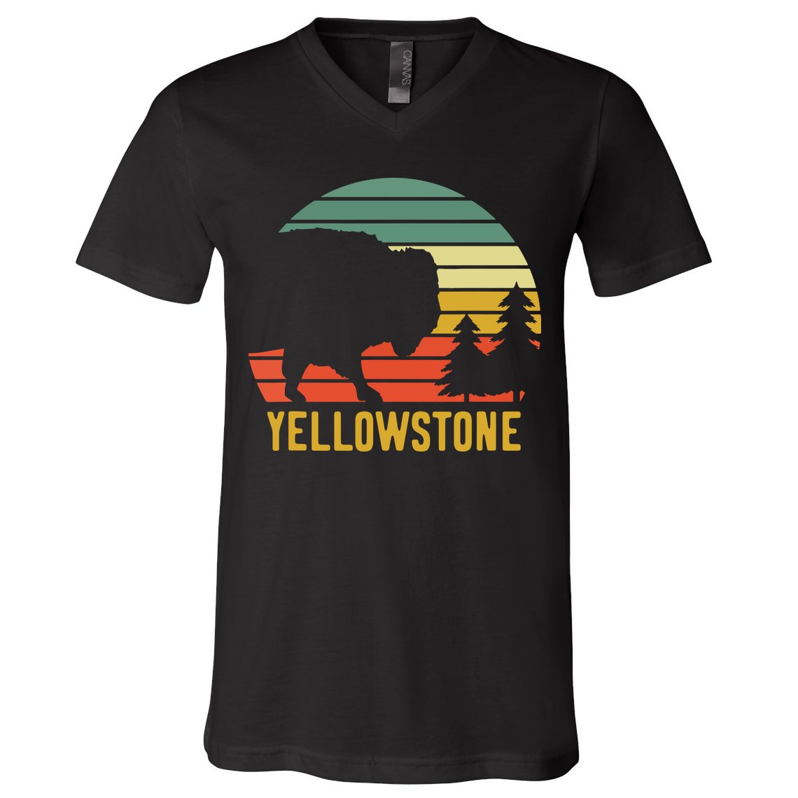 Vintage Yellowstone National Park Retro Travel Buffalo Bison V-Neck T-Shirt