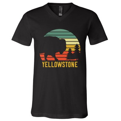 Vintage Yellowstone National Park Retro Travel Buffalo Bison V-Neck T-Shirt