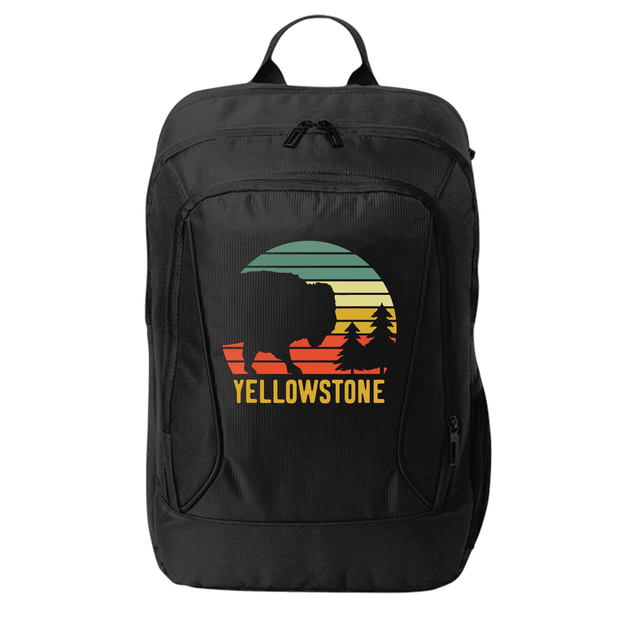 Vintage Yellowstone National Park Retro Travel Buffalo Bison City Backpack