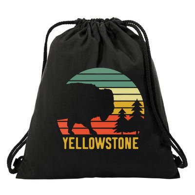 Vintage Yellowstone National Park Retro Travel Buffalo Bison Drawstring Bag