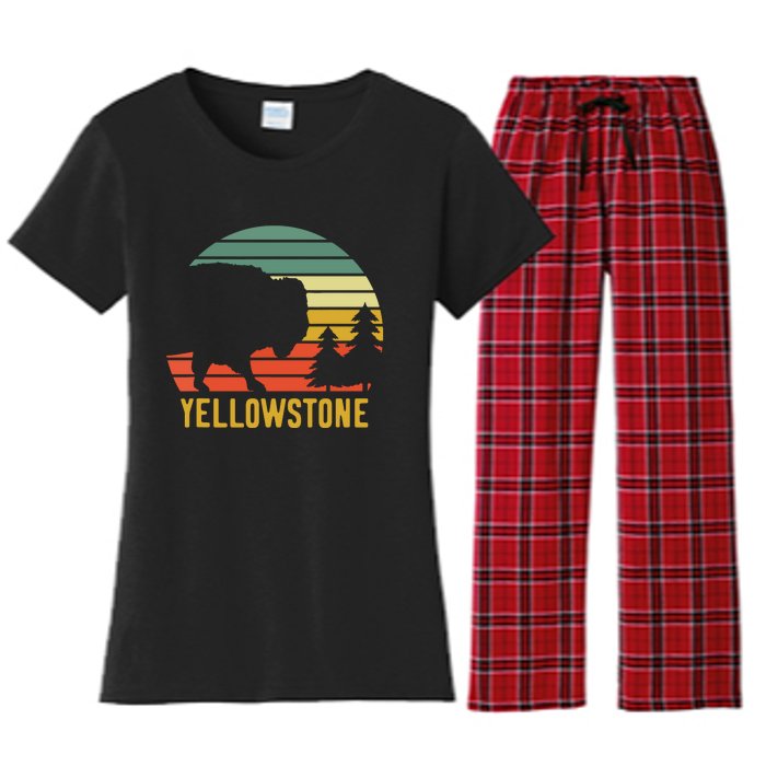 Vintage Yellowstone National Park Retro Travel Buffalo Bison Women's Flannel Pajama Set