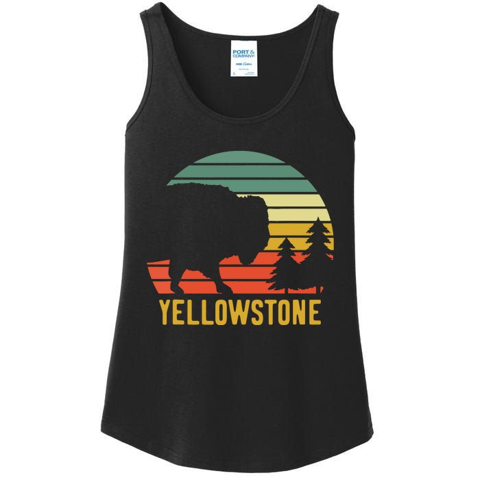 Vintage Yellowstone National Park Retro Travel Buffalo Bison Ladies Essential Tank