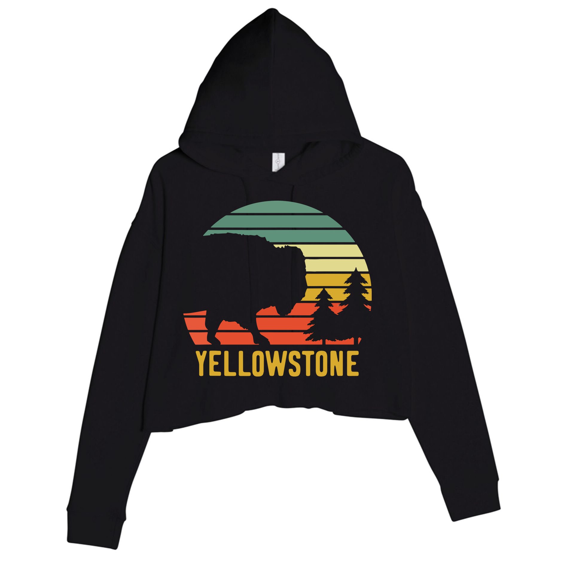 Vintage Yellowstone National Park Retro Travel Buffalo Bison Crop Fleece Hoodie