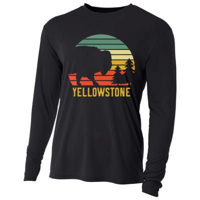 Vintage Yellowstone National Park Retro Travel Buffalo Bison Cooling Performance Long Sleeve Crew