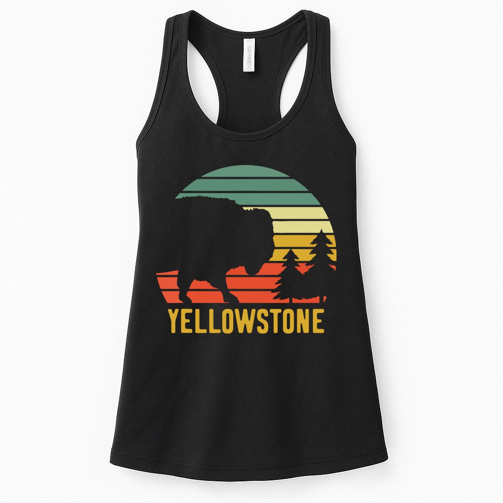 Vintage Yellowstone National Park Retro Travel Buffalo Bison Womens Tank Top
