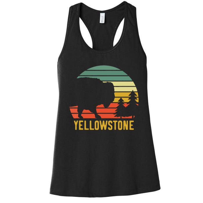 Vintage Yellowstone National Park Retro Travel Buffalo Bison Women's Racerback Tank