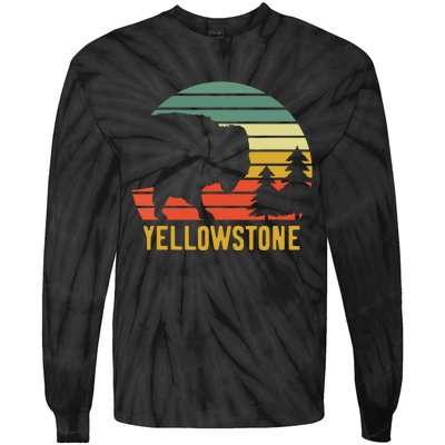 Vintage Yellowstone National Park Retro Travel Buffalo Bison Tie-Dye Long Sleeve Shirt