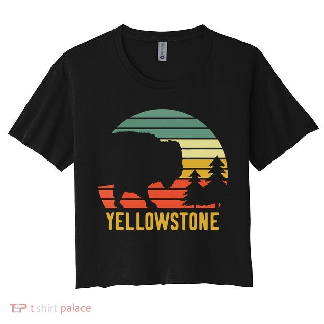 Vintage Yellowstone National Park Retro Travel Buffalo Bison Crop Top