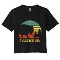 Vintage Yellowstone National Park Retro Travel Buffalo Bison Women's Crop Top Tee