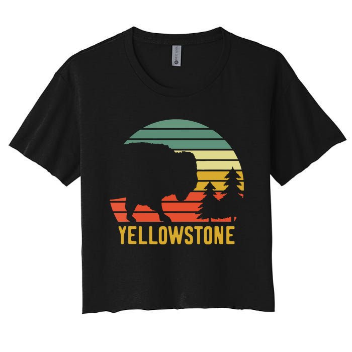 Vintage Yellowstone National Park Retro Travel Buffalo Bison Women's Crop Top Tee