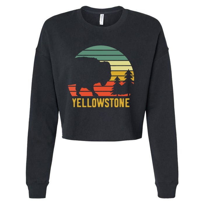 Vintage Yellowstone National Park Retro Travel Buffalo Bison Cropped Pullover Crew