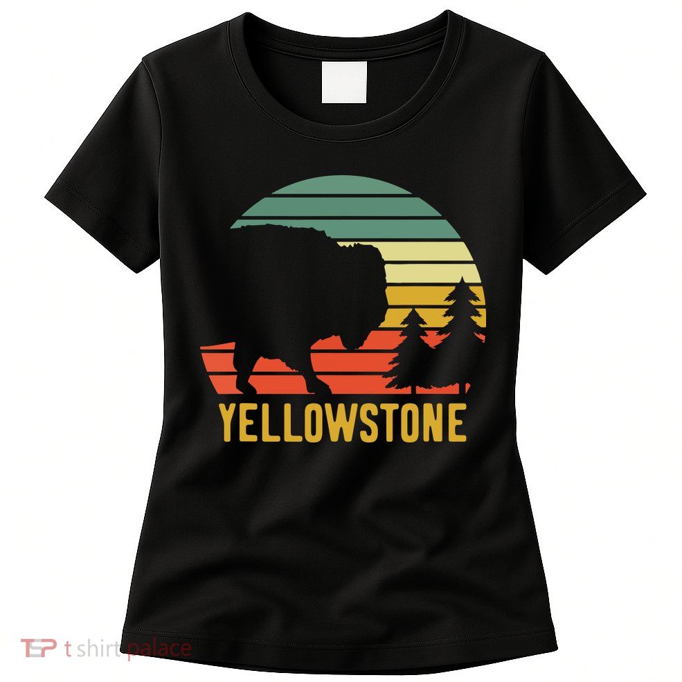 Vintage Yellowstone National Park Retro Travel Buffalo Bison Womens T-Shirt