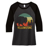 Vintage Yellowstone National Park Retro Travel Buffalo Bison Women's Tri-Blend 3/4-Sleeve Raglan Shirt