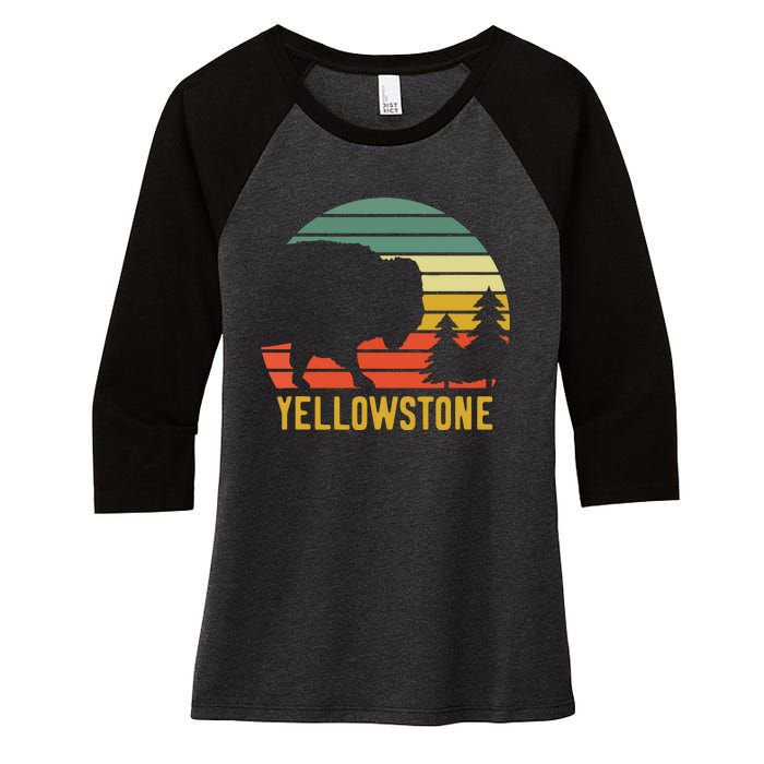 Vintage Yellowstone National Park Retro Travel Buffalo Bison Women's Tri-Blend 3/4-Sleeve Raglan Shirt