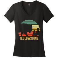 Vintage Yellowstone National Park Retro Travel Buffalo Bison Women's V-Neck T-Shirt