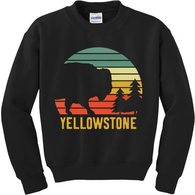 Vintage Yellowstone National Park Retro Travel Buffalo Bison Kids Sweatshirt