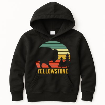 Vintage Yellowstone National Park Retro Travel Buffalo Bison Kids Hoodie