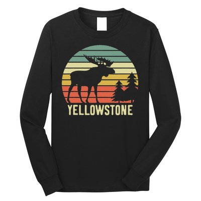 Vintage Yellowstone National Park Moose Retro Travel Gift Long Sleeve Shirt
