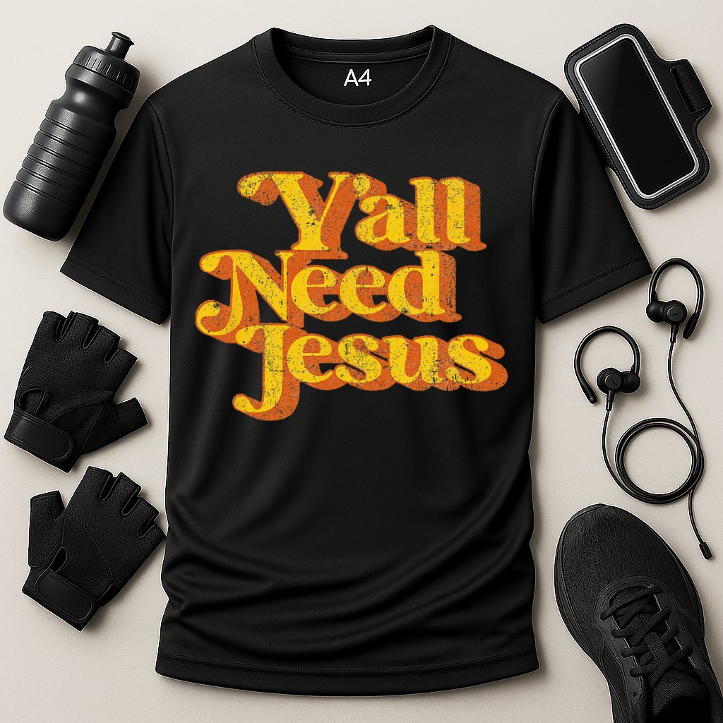 Vintage Yall Need Jesus Funny Christian Country Retro 70s Cooling Performance Crew T-Shirt