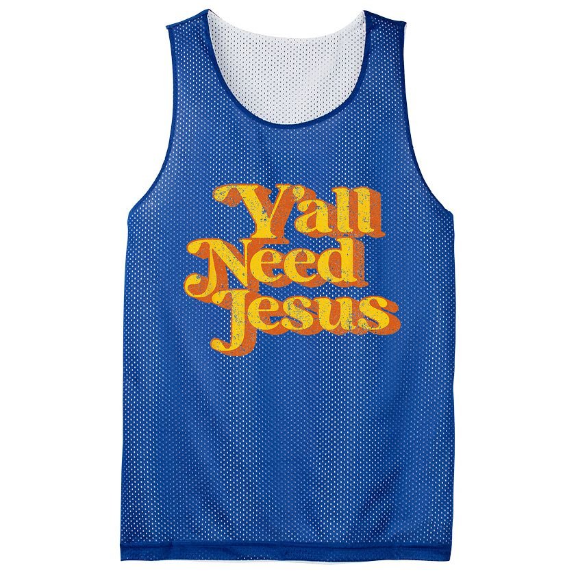 Vintage Yall Need Jesus Funny Christian Country Retro 70s Mesh Reversible Basketball Jersey Tank