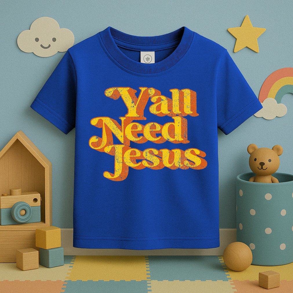 Vintage Yall Need Jesus Funny Christian Country Retro 70s Toddler T-Shirt