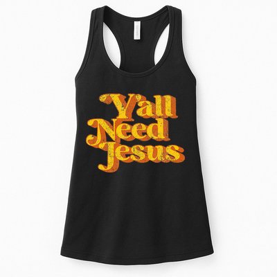 Vintage YAll Need Jesus Funny Christian Country Retro 70S Womens Tank Top