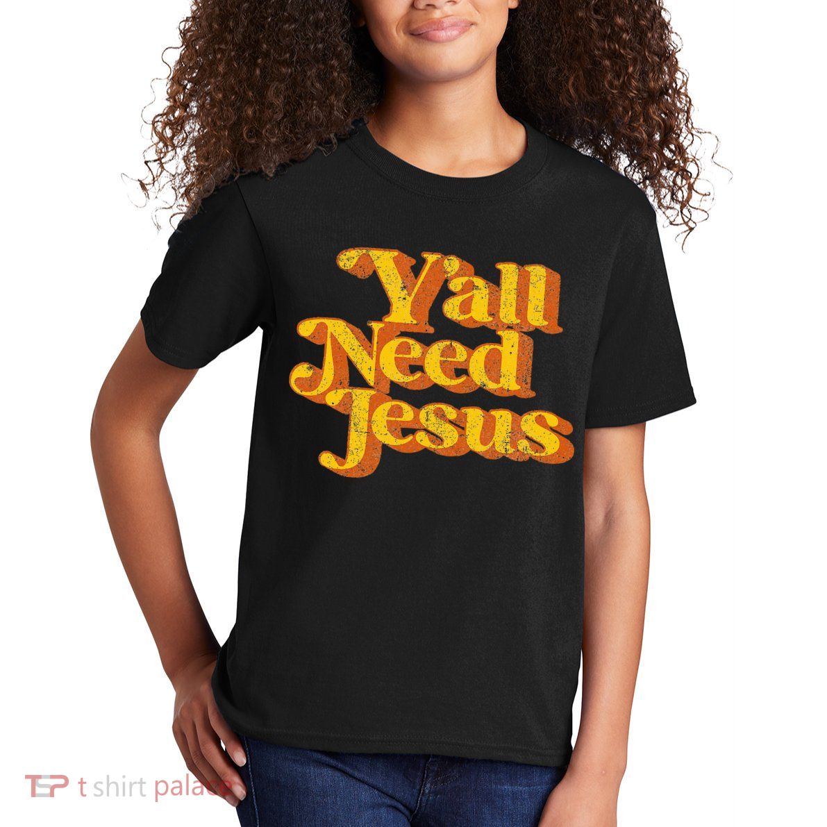 Vintage YAll Need Jesus Funny Christian Country Retro 70S Kids T-Shirt