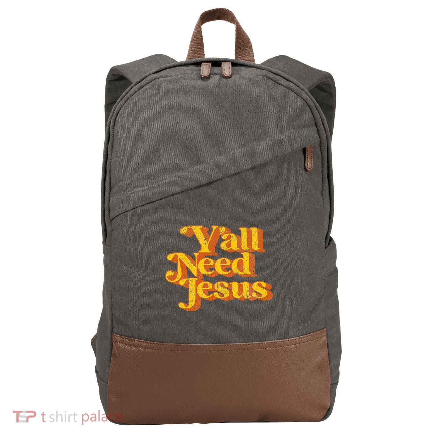 Vintage YAll Need Jesus Funny Christian Country Retro 70S Cotton Canvas Backpack