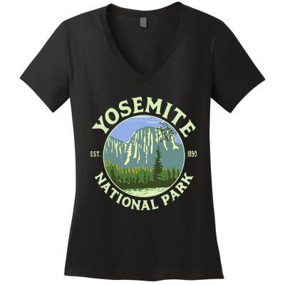 Vintage Yosemite National Park Ca California Hiking Camping Women's V-Neck T-Shirt