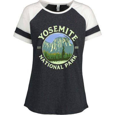 Vintage Yosemite National Park Ca California Hiking Camping Enza Ladies Jersey Colorblock Tee