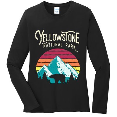 Vintage Yellowstone National Park Wy Mountain Bear Ladies Long Sleeve Shirt