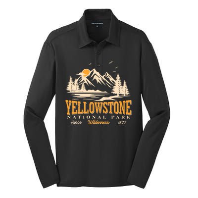 Vintage Yellowstone National Park Wilderness Since 1872 Silk Touch Performance Long Sleeve Polo