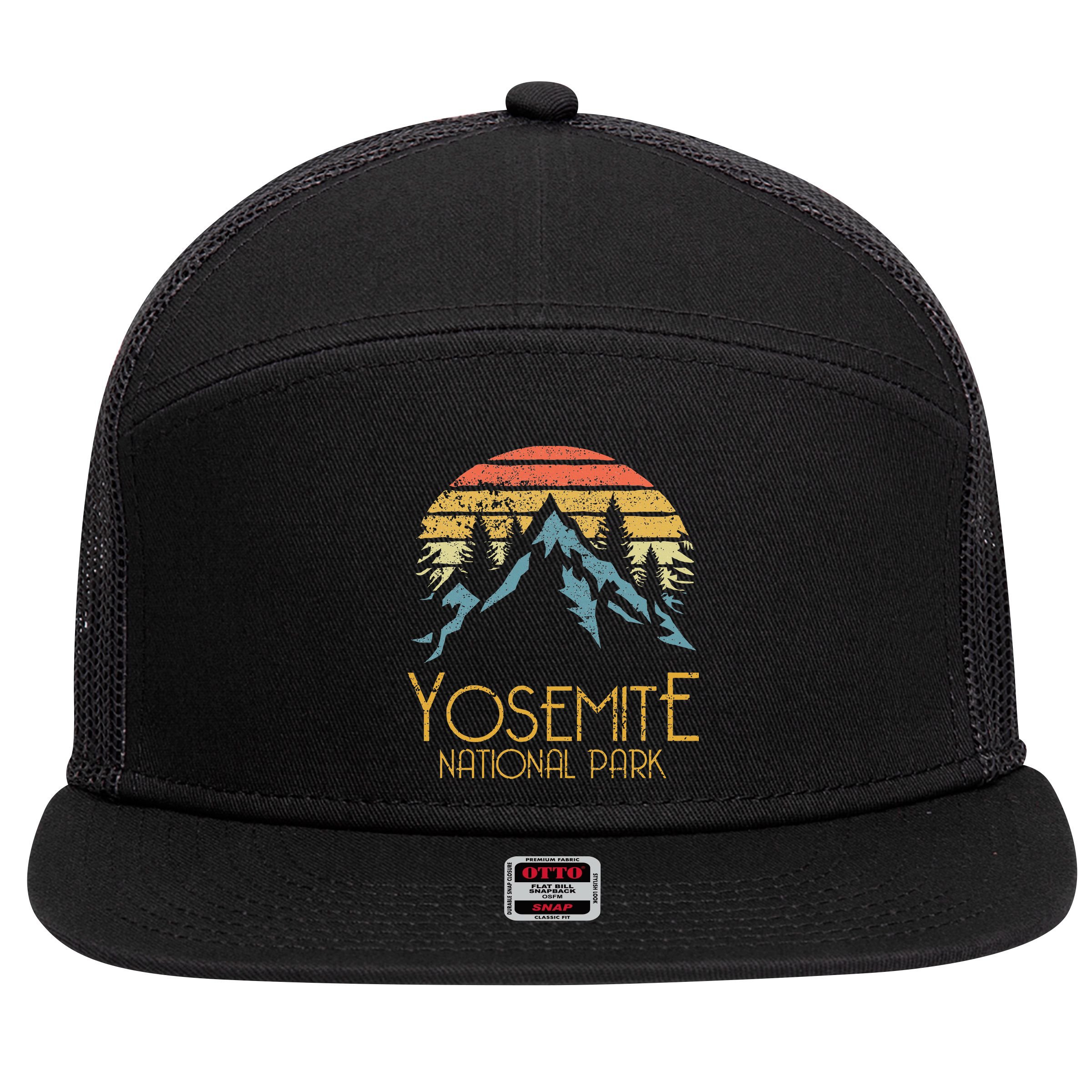 Vintage Yosemite National Park California 7 Panel Mesh Trucker Snapback Hat